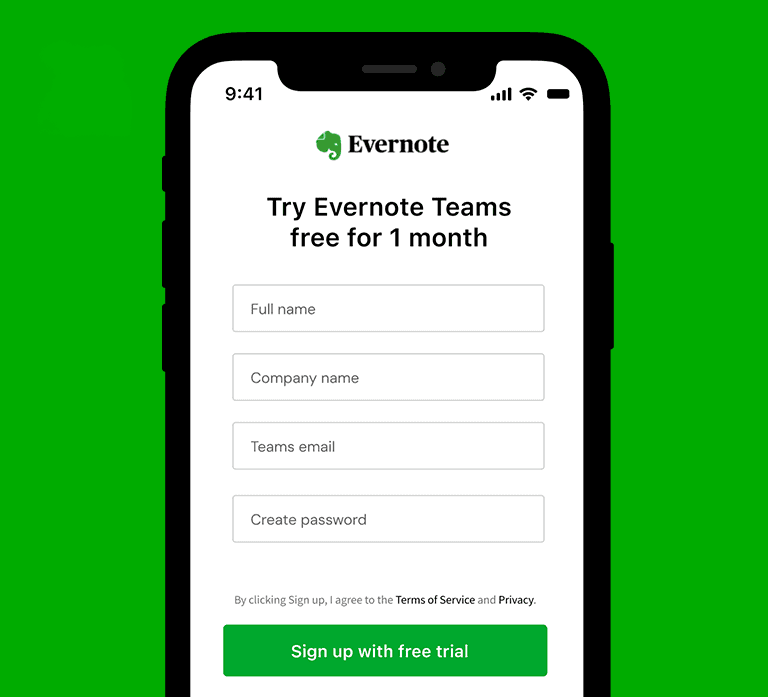 Evernote — Teams Sign-up Onboarding Redesign